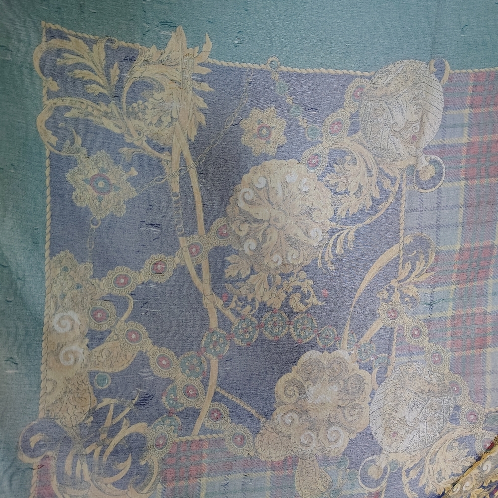 Compagnie Internationale Express Equestrian Plaid Gold Filigree Scarf Old Money - Picture 12 of 17